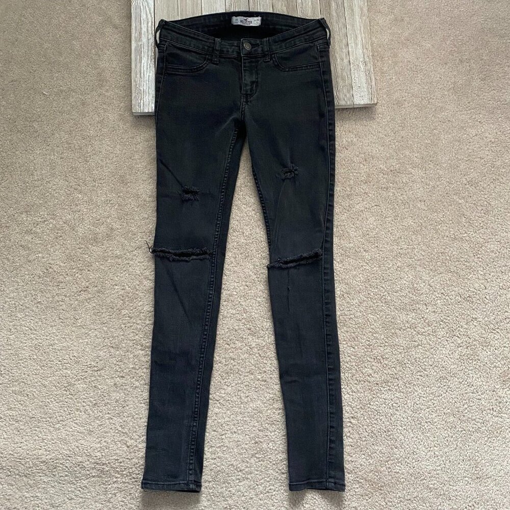 Hollister Juniors 3R Faded Black Distressed Skinny Jeans Act W 26.5 x I 28 3/4